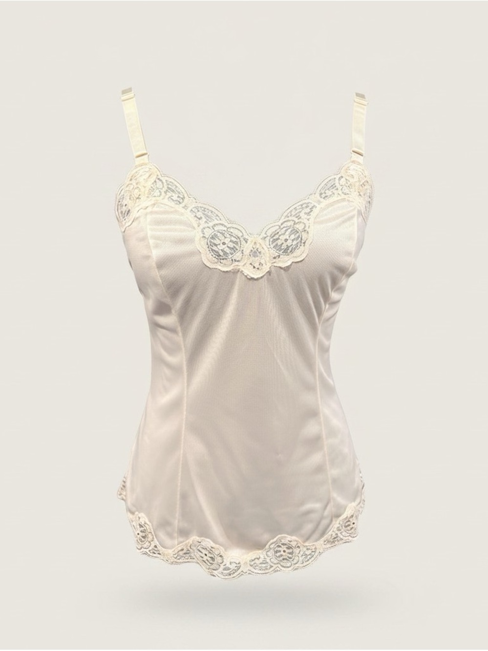 Vintage French Maid Camisole White Lace Trim Nylon Size 32